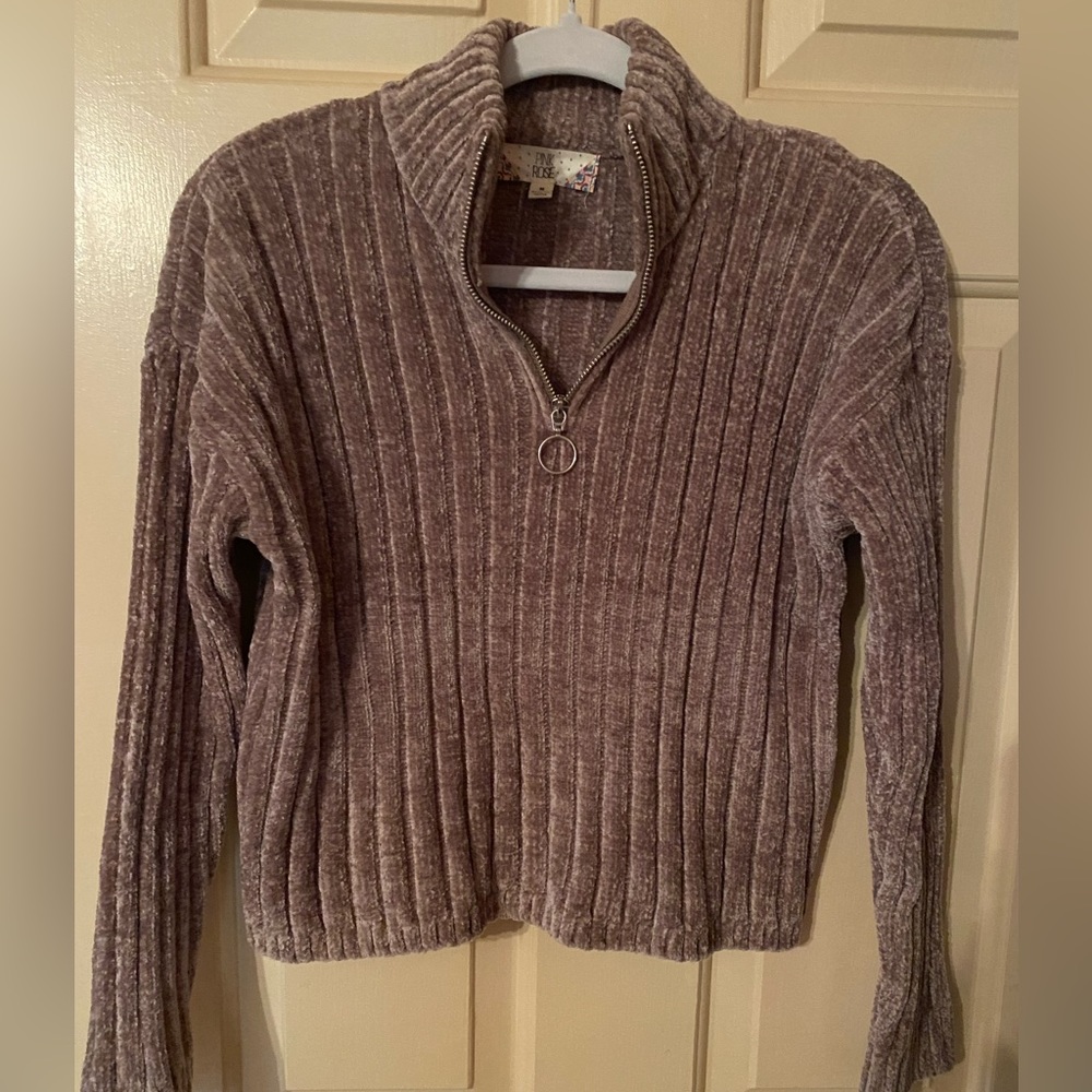 Pink Rose Zip-Up Sweater